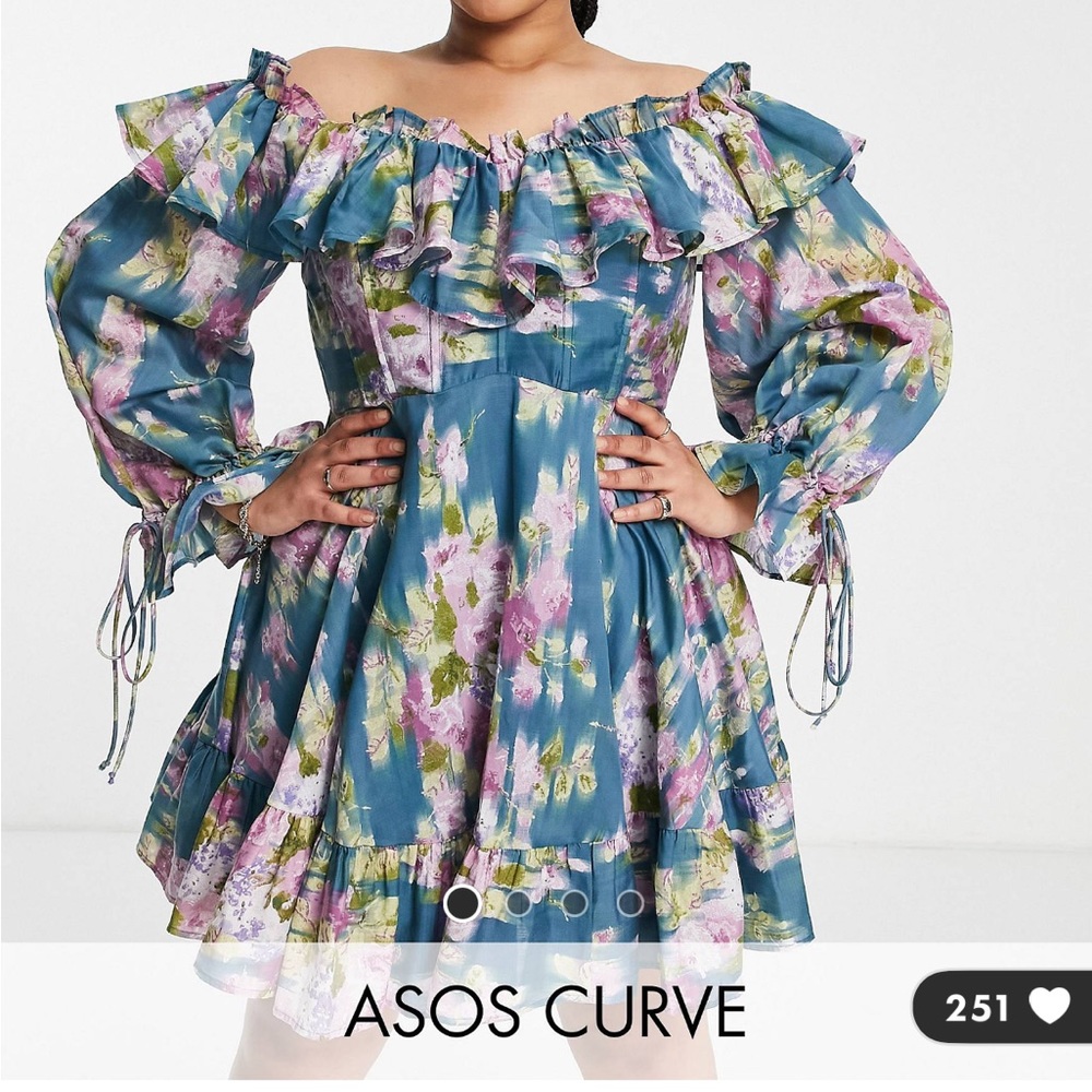 ASOS curve floral print ruffle mini dress